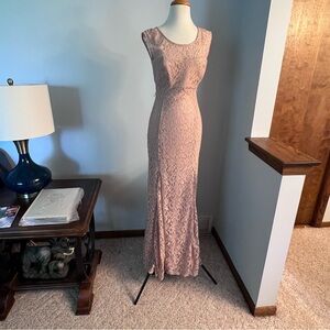 Sleeveless Lace Evening Gown in Dusty Rose